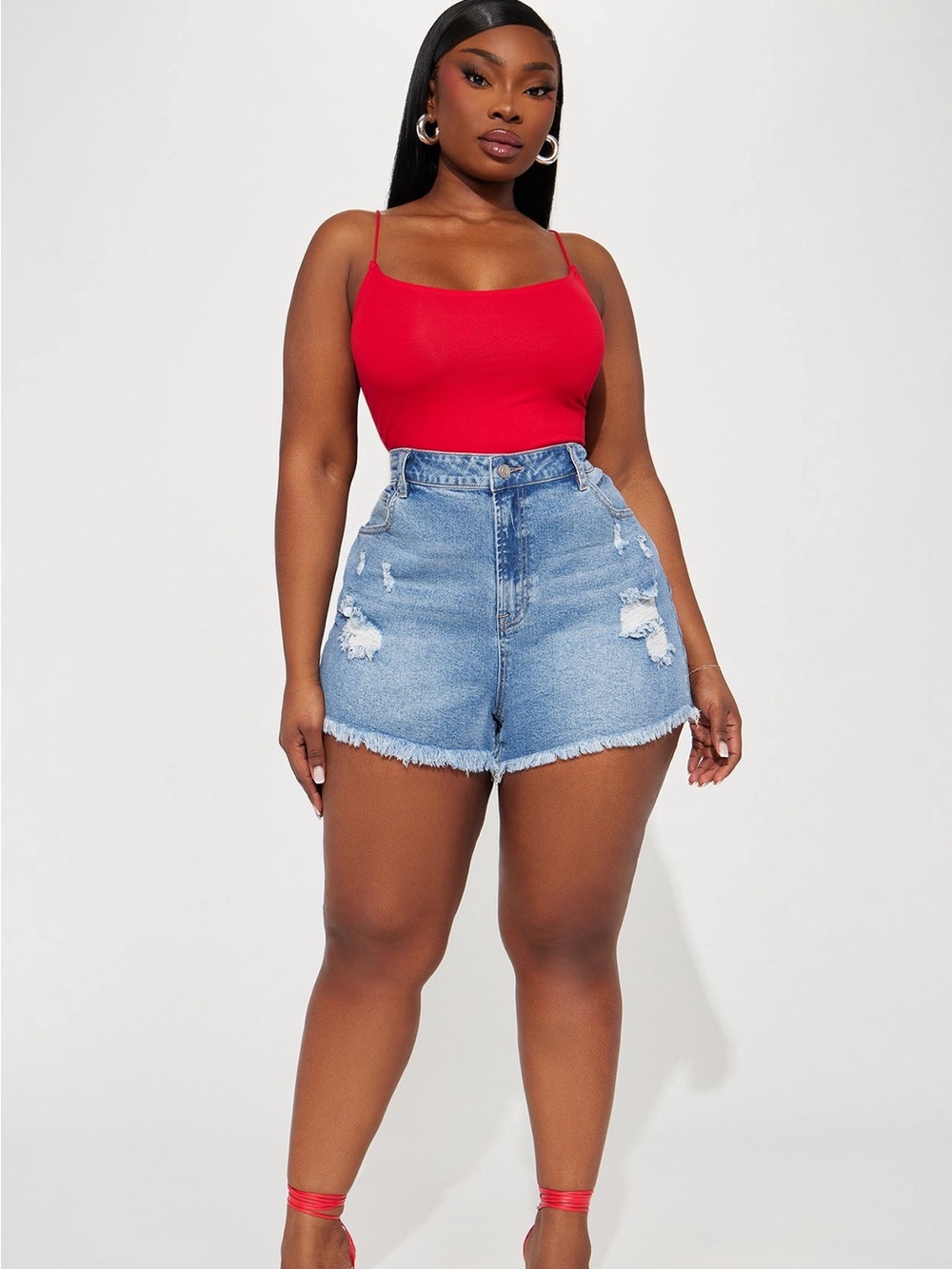 Fashion Nova High-Waist Distressed Denim Shorts - Light Blue